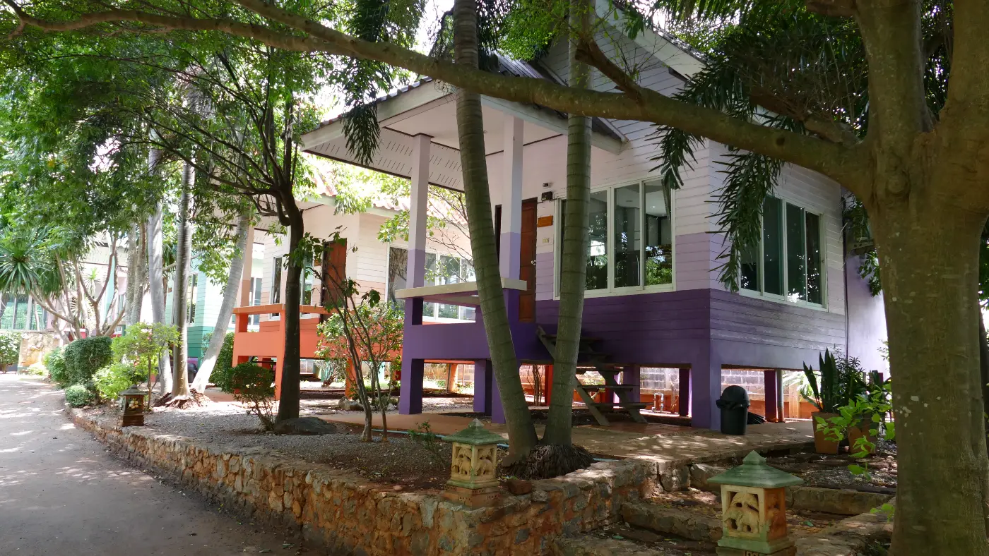 Colourful garden bungalows